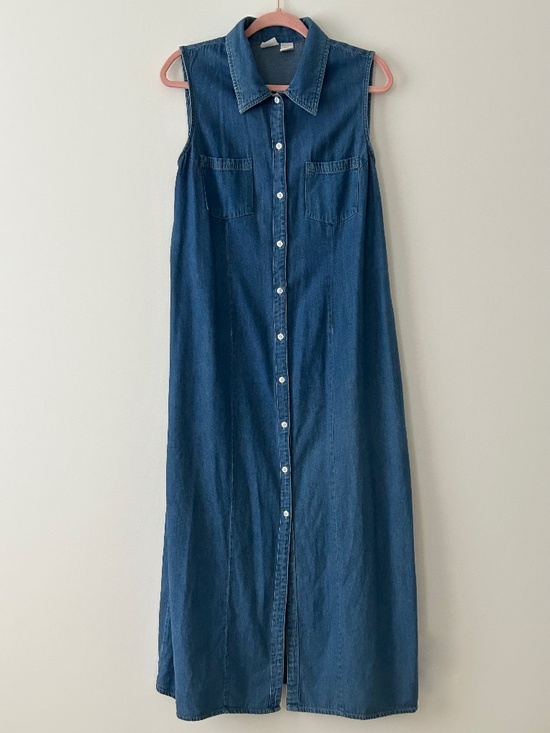 Vintage Dresses & Skirts - Cherokee 100% Cotton Denim Button Up Maxi Dress